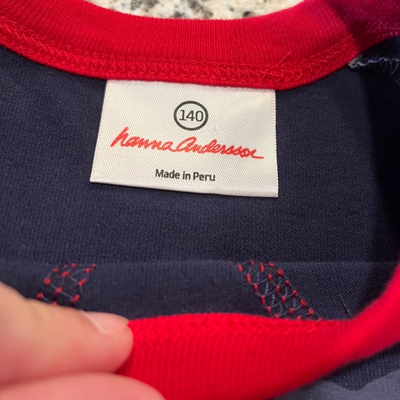 Hanna Andersson Red Navy Gray LS Shirt Stars Stripes Boys Size 140 = 10 US EUC - Picture 3 of 5